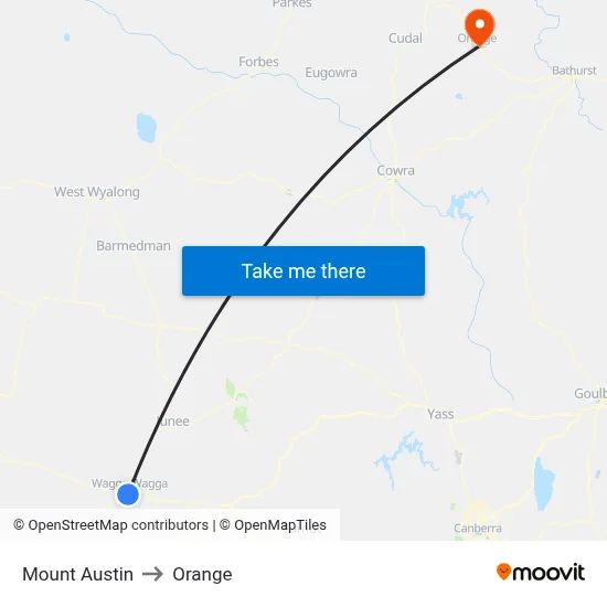 Mount Austin to Orange map