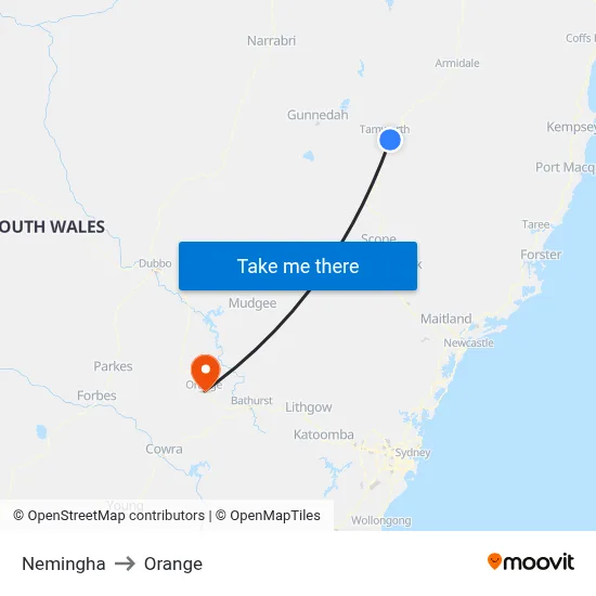 Nemingha to Orange map