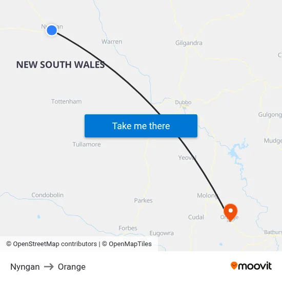 Nyngan to Orange map