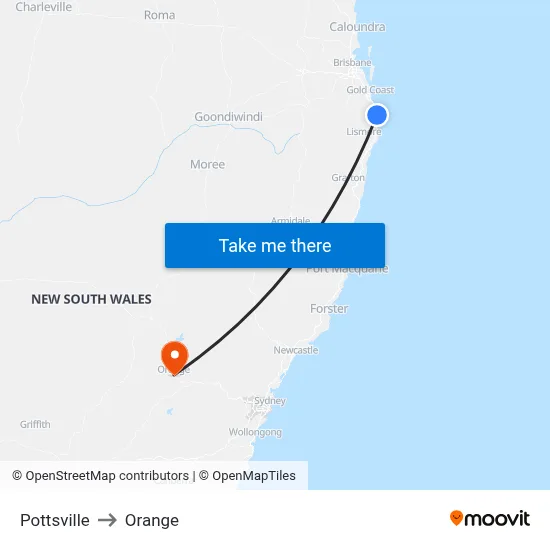 Pottsville to Orange map