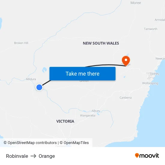 Robinvale to Orange map