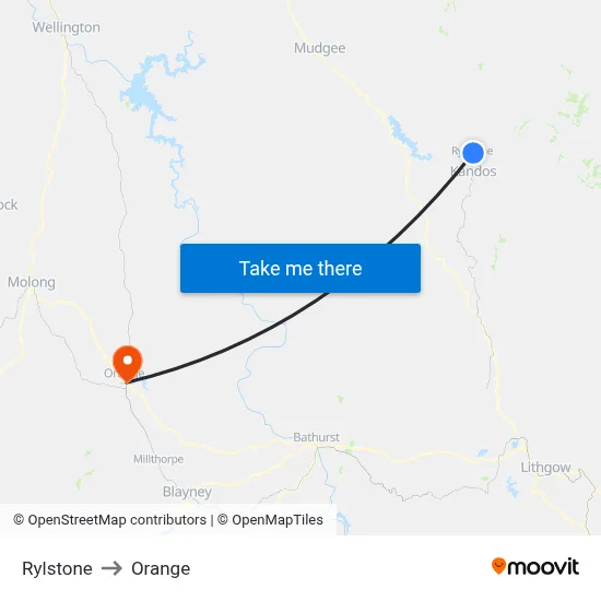 Rylstone to Orange map