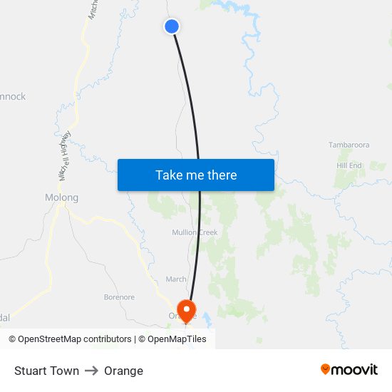 Stuart Town to Orange map