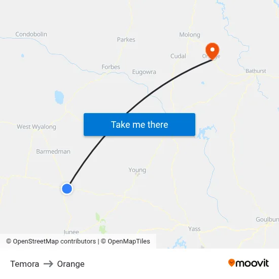 Temora to Orange map