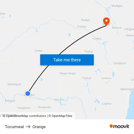 Tocumwal to Orange map