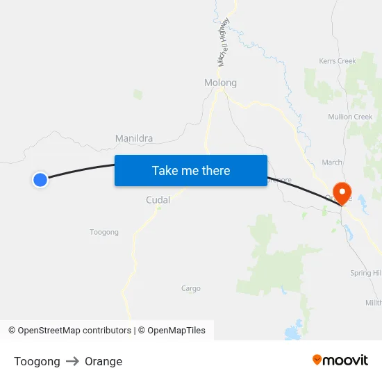 Toogong to Orange map
