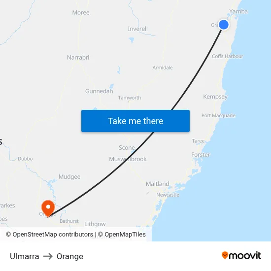 Ulmarra to Orange map