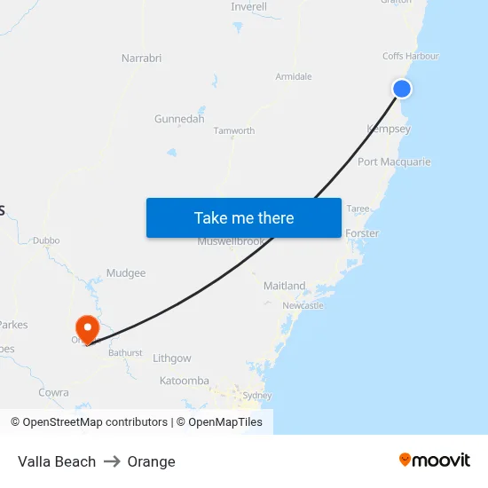 Valla Beach to Orange map
