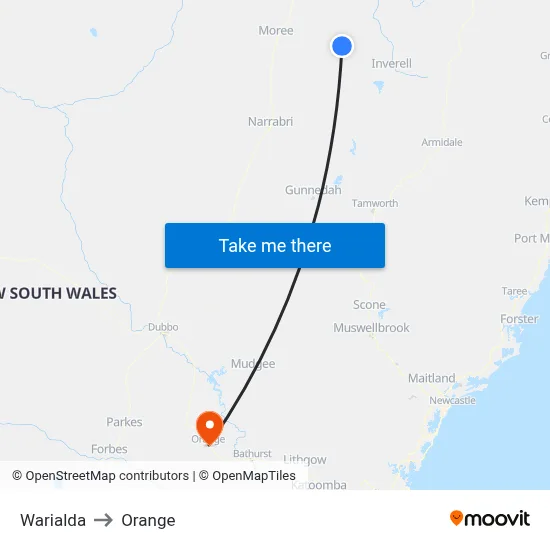 Warialda to Orange map