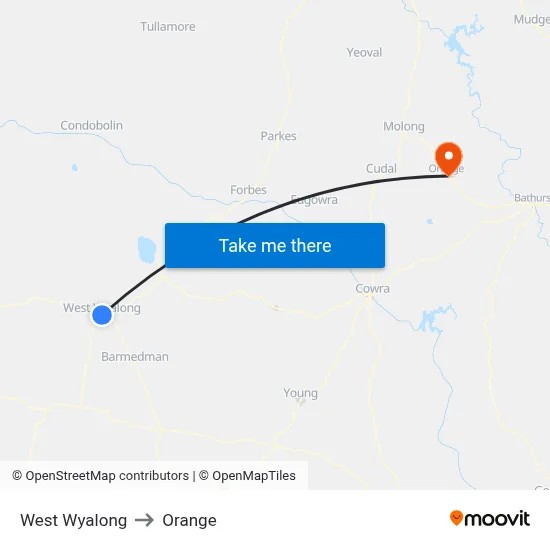 West Wyalong to Orange map