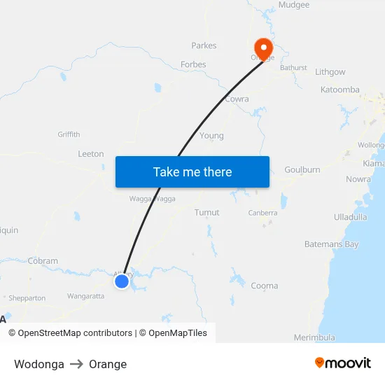 Wodonga to Orange map