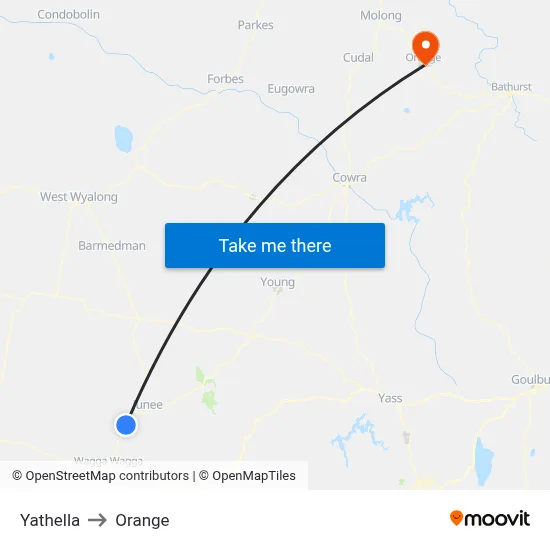 Yathella to Orange map