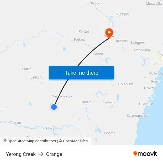 Yerong Creek to Orange map
