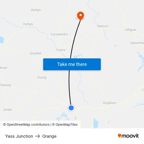 Yass Junction to Orange map