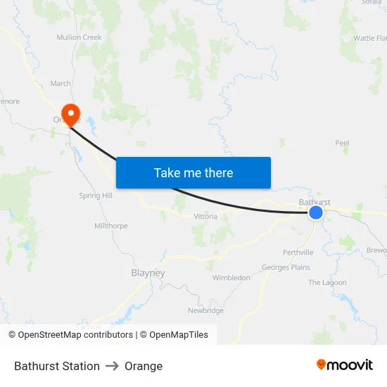 Bathurst Station to Orange map