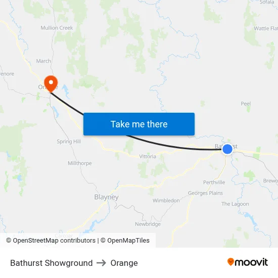 Bathurst Showground to Orange map