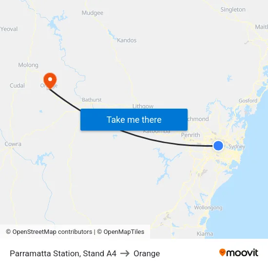 Parramatta Station, Stand A4 to Orange map