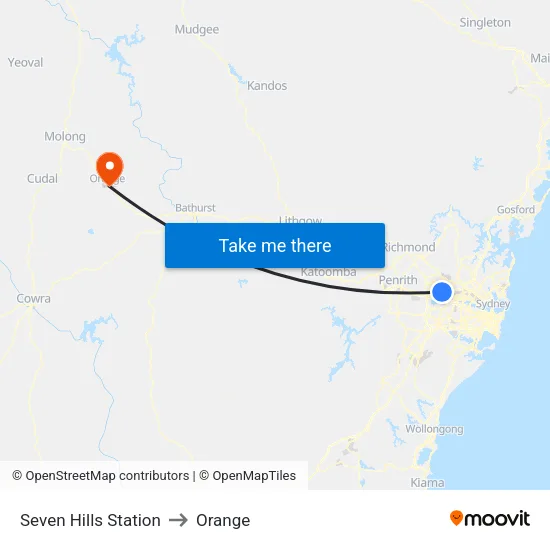 Seven Hills Station to Orange map