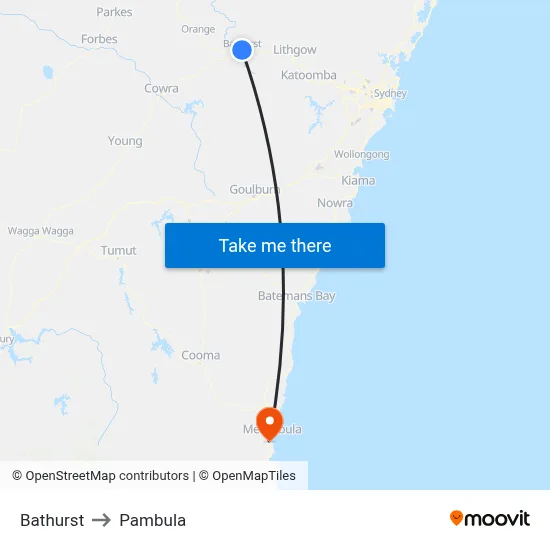 Bathurst to Pambula map