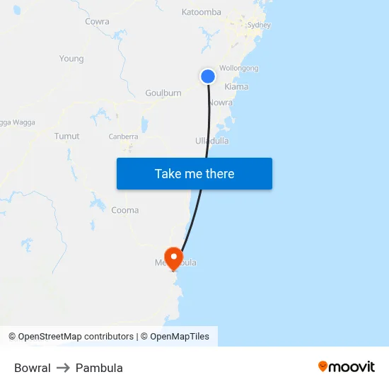 Bowral to Pambula map