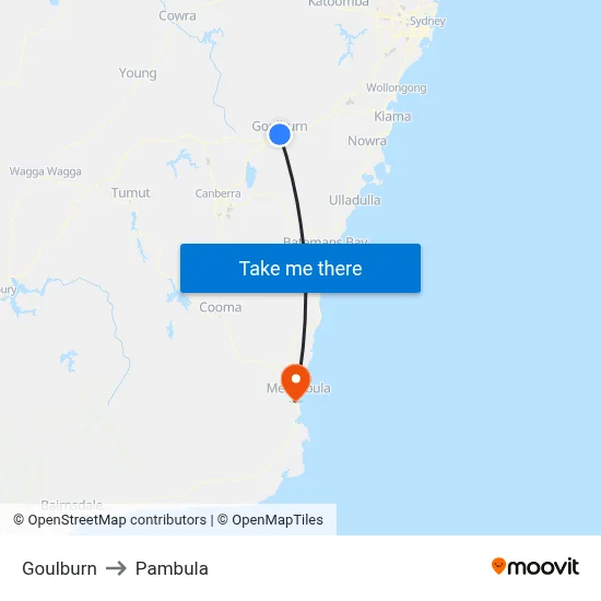 Goulburn to Pambula map