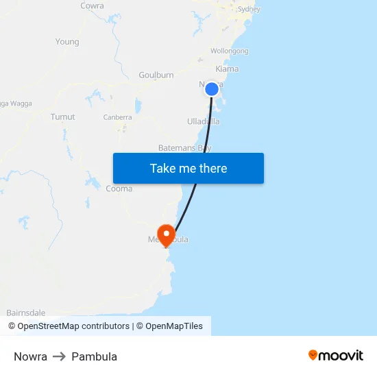 Nowra to Pambula map