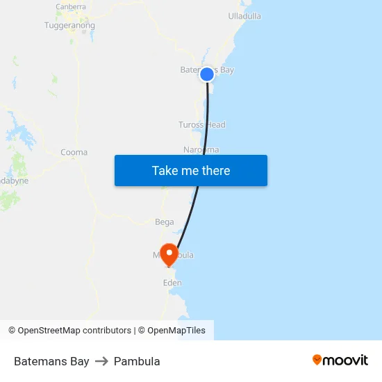 Batemans Bay to Pambula map