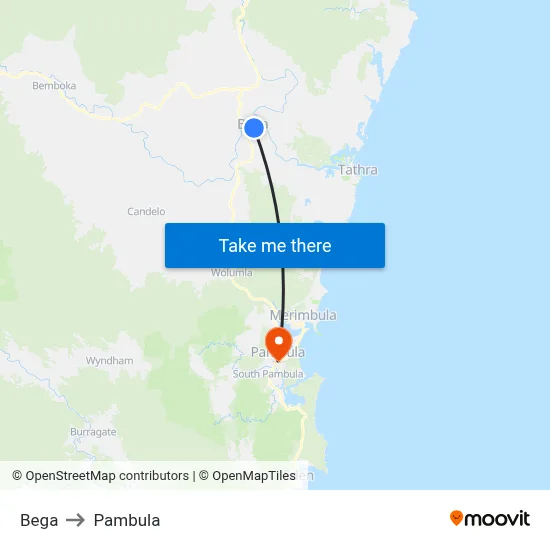 Bega to Pambula map