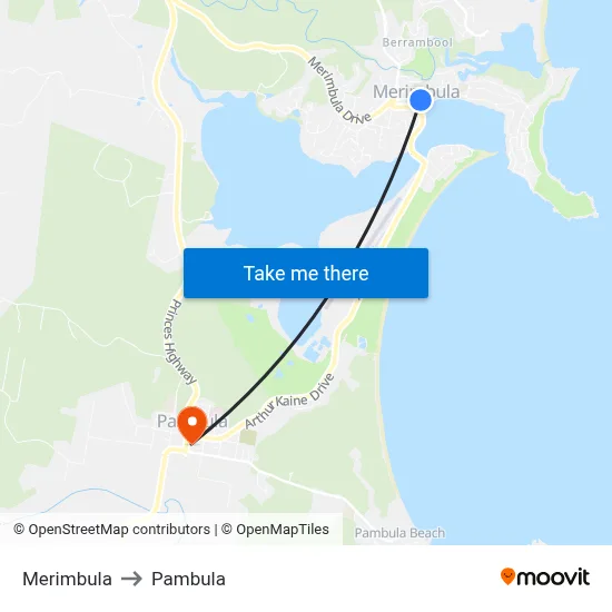 Merimbula to Pambula map