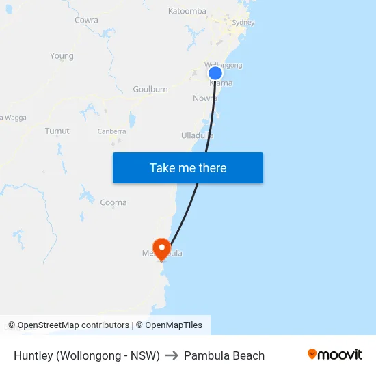 Huntley (Wollongong - NSW) to Pambula Beach map