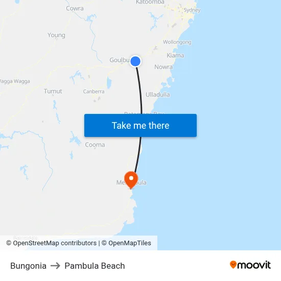 Bungonia to Pambula Beach map