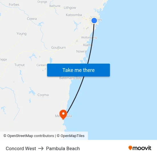 Concord West to Pambula Beach map
