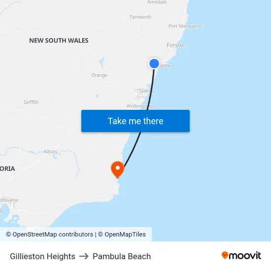 Gillieston Heights to Pambula Beach map