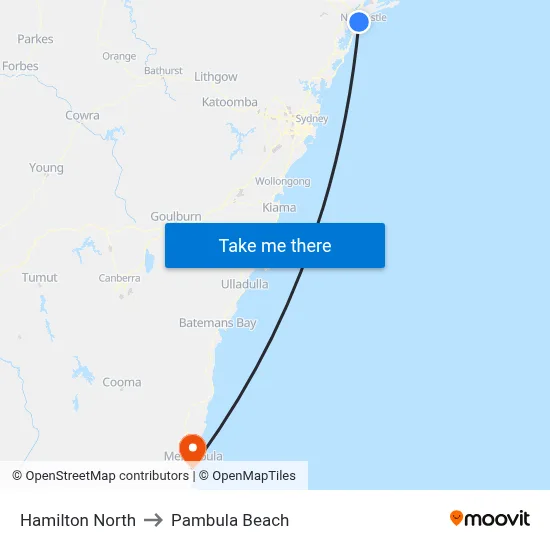 Hamilton North to Pambula Beach map