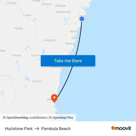 Hurlstone Park to Pambula Beach map