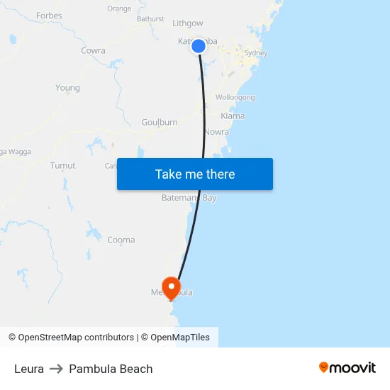 Leura to Pambula Beach map