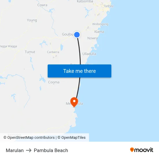 Marulan to Pambula Beach map