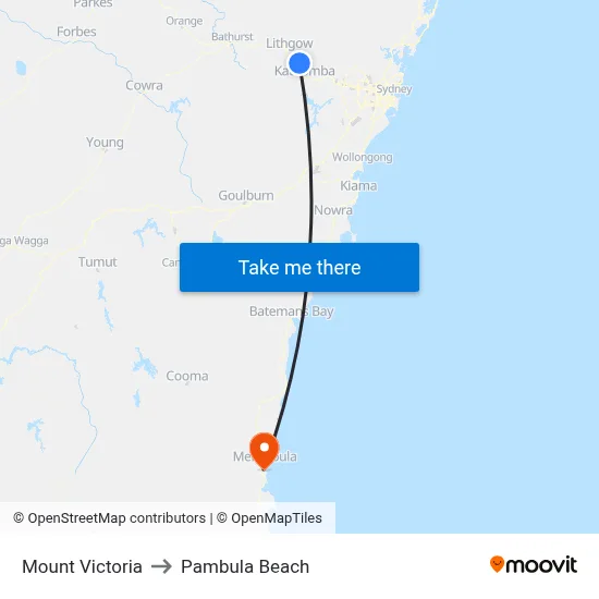 Mount Victoria to Pambula Beach map