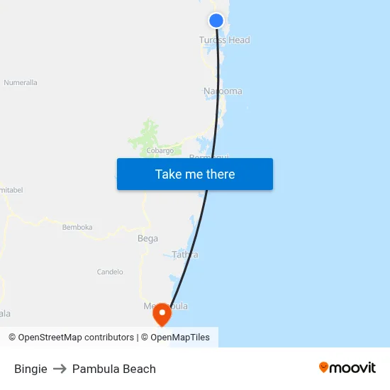 Bingie to Pambula Beach map