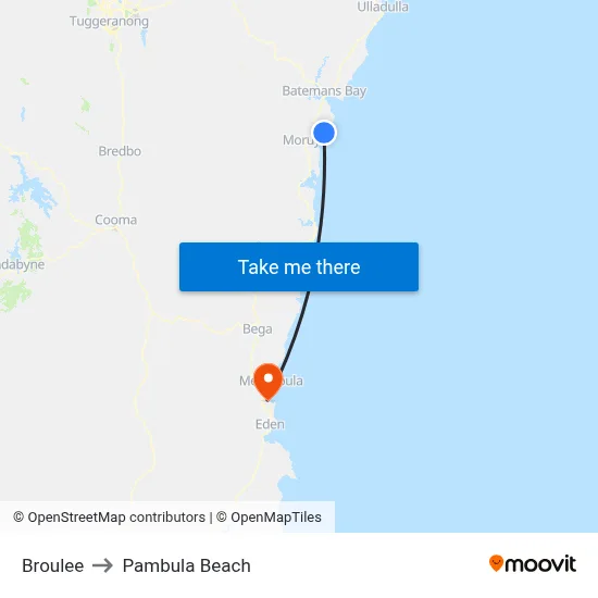 Broulee to Pambula Beach map