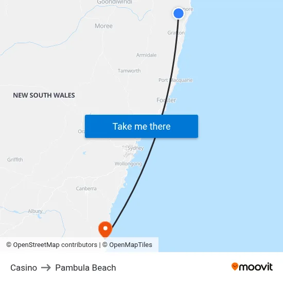 Casino to Pambula Beach map