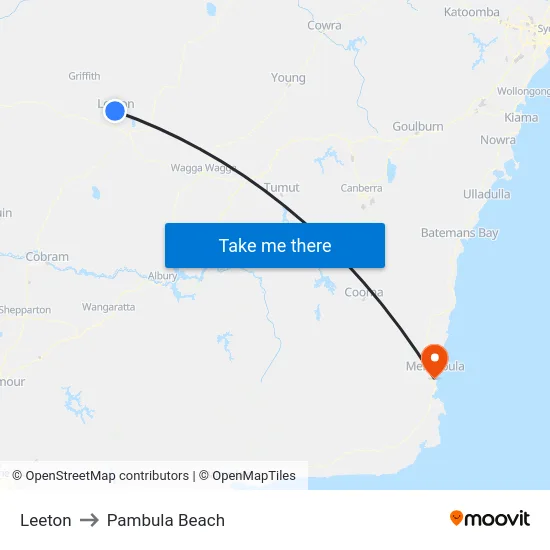 Leeton to Pambula Beach map