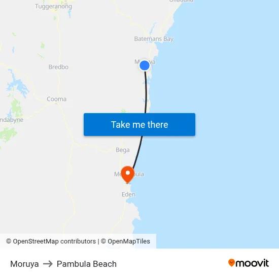 Moruya to Pambula Beach map