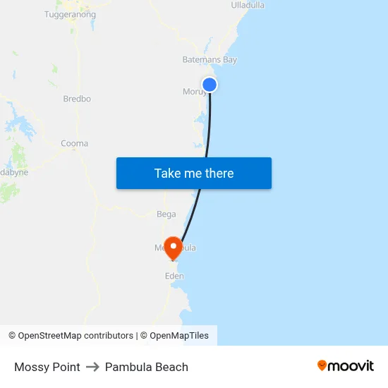 Mossy Point to Pambula Beach map