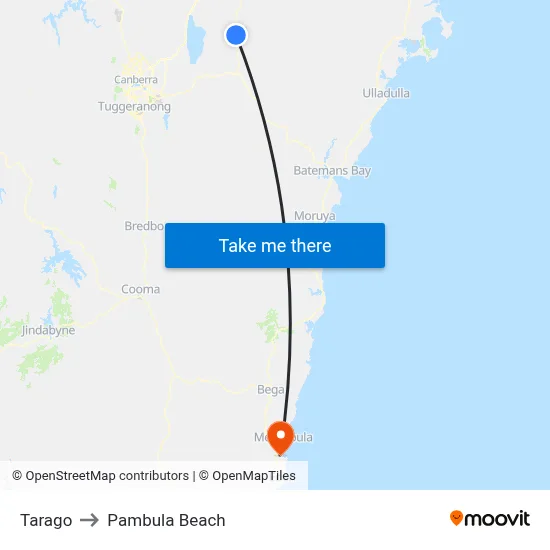 Tarago to Pambula Beach map