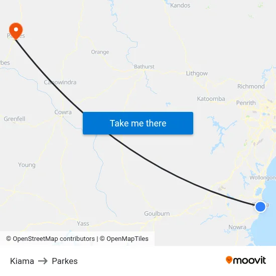 Kiama to Parkes map