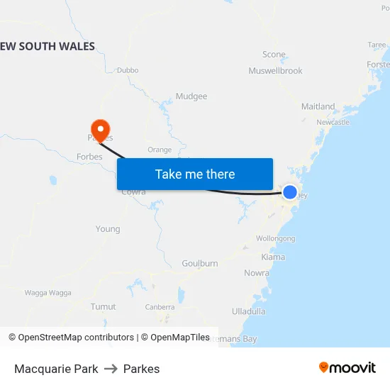 Macquarie Park to Parkes map