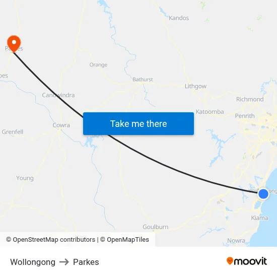 Wollongong to Parkes map