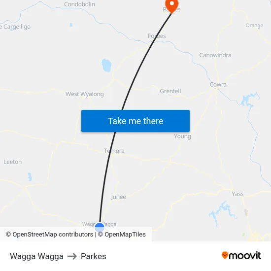 Wagga Wagga to Parkes map