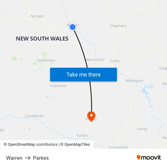 Warren to Parkes map